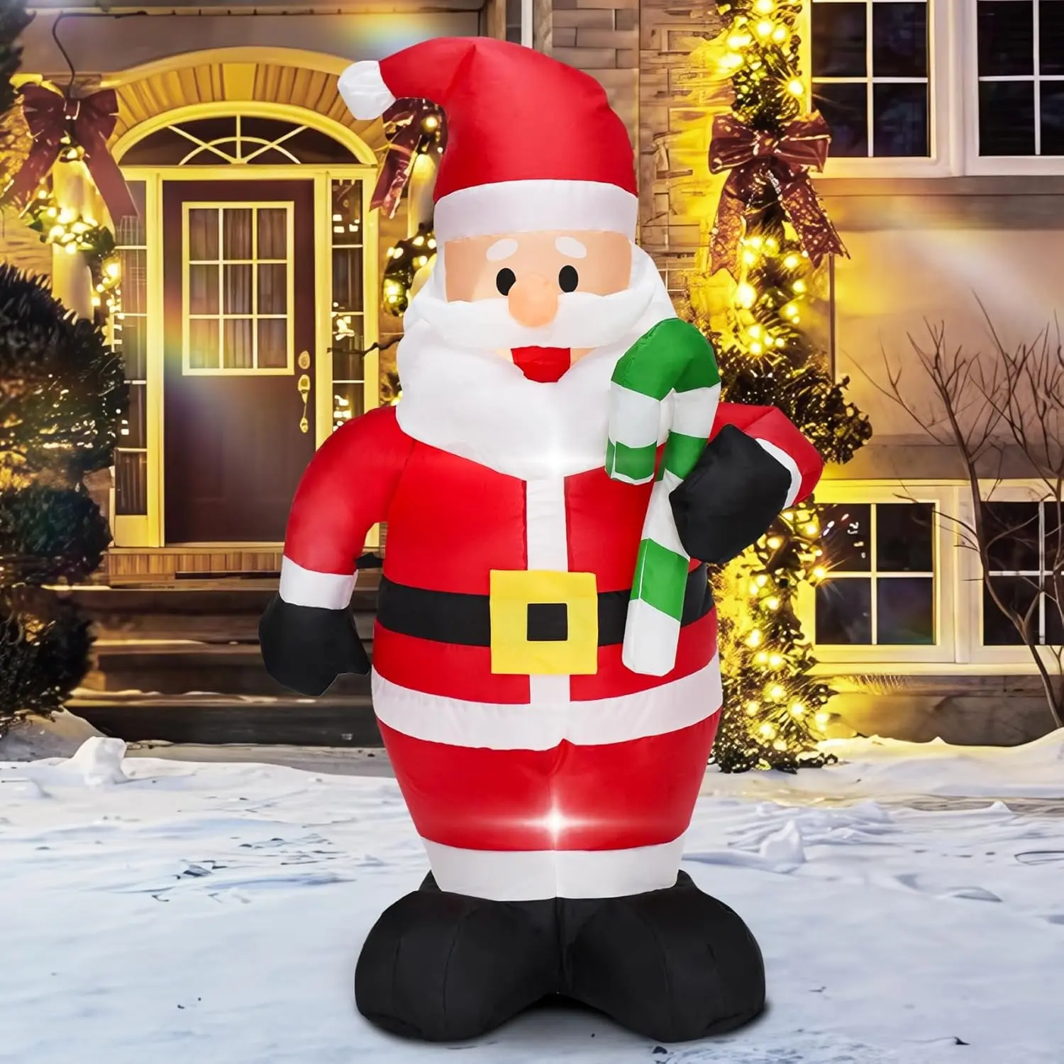 4FT Cute Christmas Inflatable Santa Claus with Built-in LED Lights, Powered Universal Holiday Decor Accessory for Outdoor Indoor Party Spaces