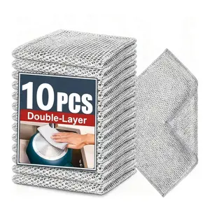 Multi-Purpose Metal Wire Dish Cloth, Quick-Dry Dual Layer Design, Reusable Scratch-Resistant, for Pots Bowls Sinks Kitchen Shoes (10 Pieces)