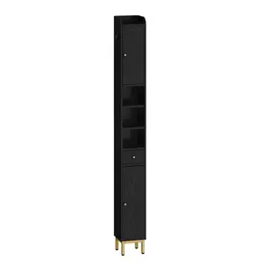Bathroom Cabinet with Adjustable Shelves, Freestanding Floor Cabinet, Tall Black Bathroom Storage Cabinet, Narrow Toilet Paper Storage