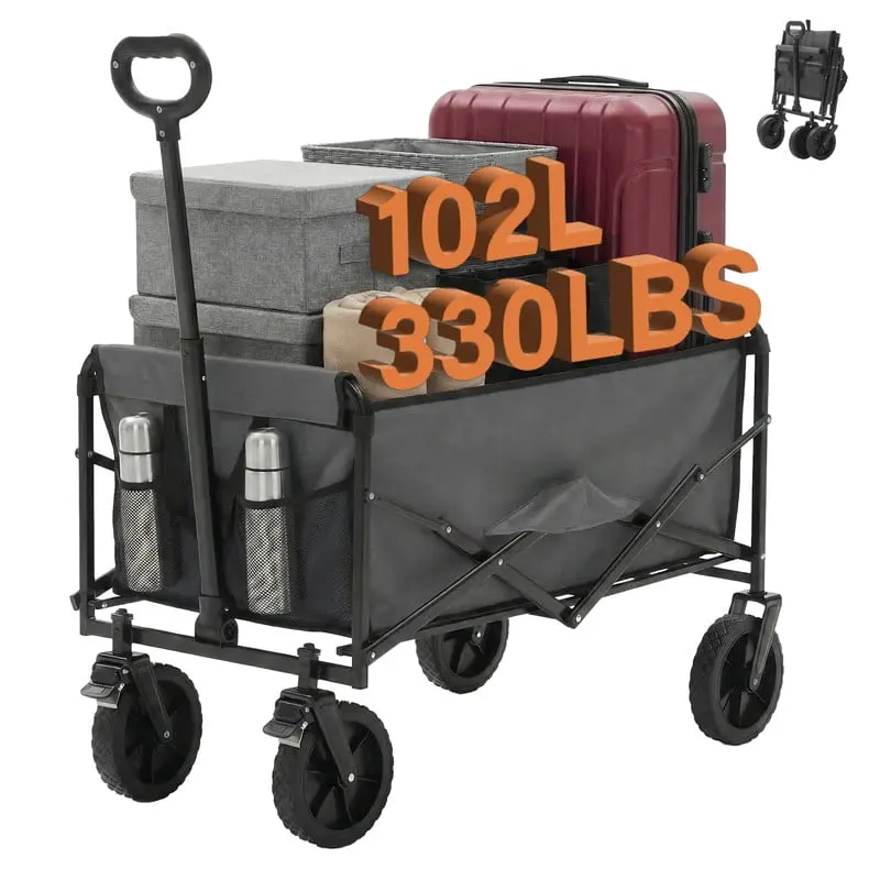 Gianna Collapsible Folding Wagon - Heavy-Duty Large Capacity Garden Trolley with Multi-Terrain Brake Wheels, Big Bucket Design for Outdoor Camping, Shopping (37" X 21" X 38")