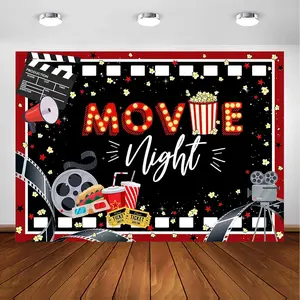 Movie Night Backdrop Black and Red Movie Theme Party Decorations Cinema Theme Photography Background Birthday Banner Supplies (7x5ft)