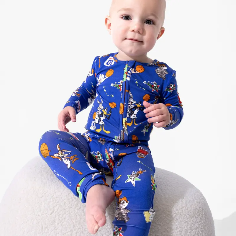 BELLABU BEAR Cozy Premium Soft Bamboo Infant Long-Sleeve Cartoon Print Space Jam Convertible Footie - Chem-Free Fabric Bodysuit for 6-9 Months
