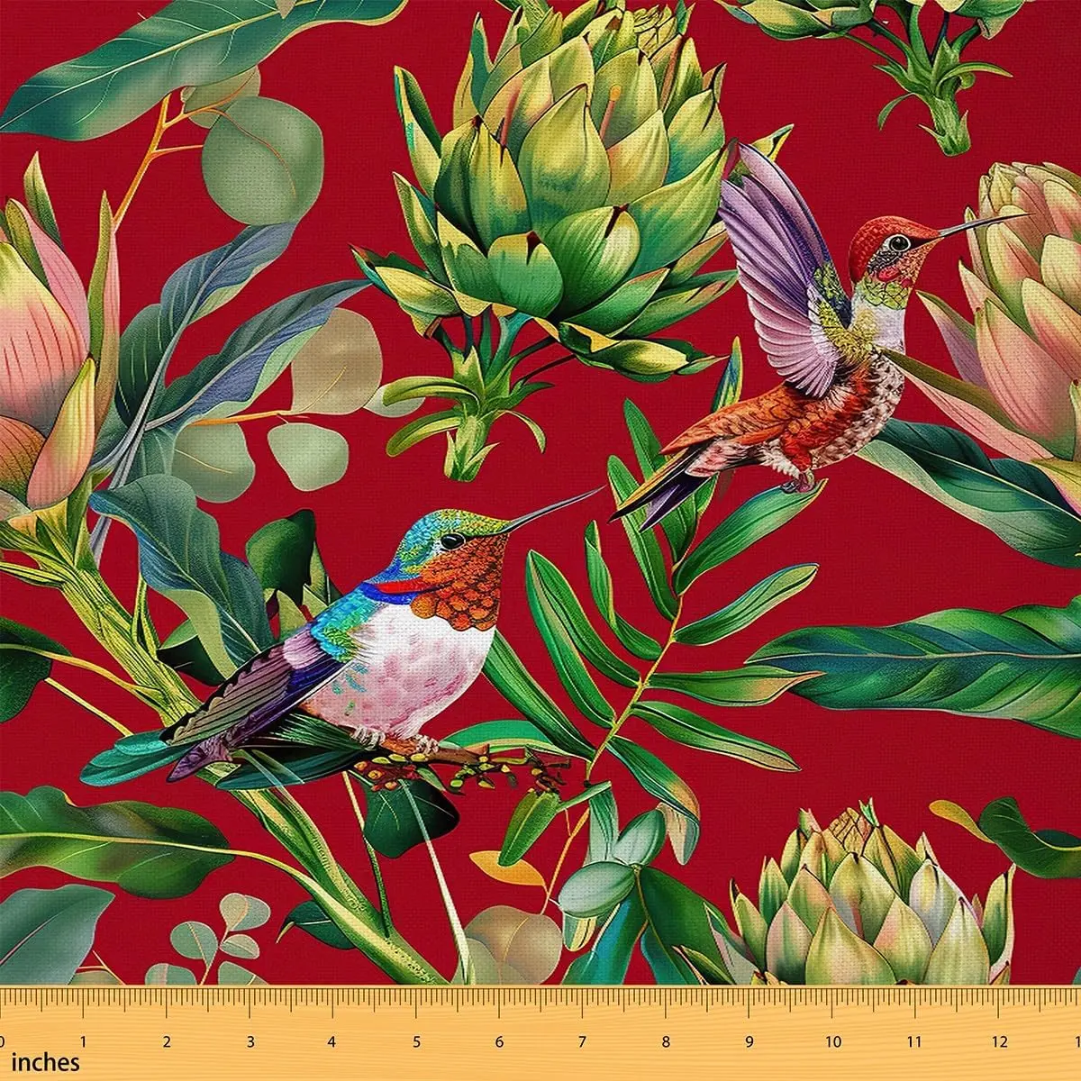 Hummingbird Fabric by The Yard,1 Yard,Tropical Bird Decorative Waterproof Outdoor Fabric,Hummingbird Flowers Upholstery Fabric,Farmhouse Garden Fabric, Polyester, Home Decoration
