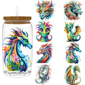 4 Sheets 16oz UV DTF Cup Wrap - Removable - DIY UV DTF Transfer Papers for Mug Cups,Notebook - Easy-Peel UV DTF Transfers for Smooth Surfaces (Whimsical-Dragon)