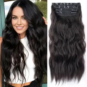 AC HAIR Clip in Synthetic Hair Extension 4PCS Long Wavy Hair Extensions 24 Inch Synthetic Thick Hairpiece for Women