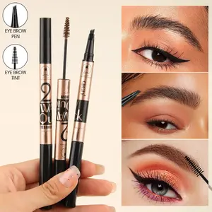 QICIY Double-headed 4-tip Eyebrow Pencil & Tinted Brow Gel, Ultra-fine Precision Eyebrow Pen with Brow Brush, Waterproof Sweat-proof Smudge-proof, Natural Looking Eye Brow Makeup