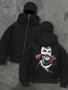 Motorcycle - Style Zip - Up Hoodie Sweatshirt with Balaclava Design, Streetwear Gangsta - Inspired Hooded Jacket