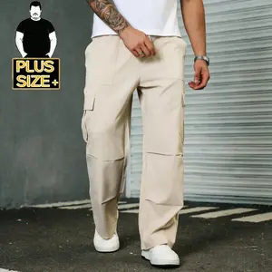 [Plus Size] Men's Cargo Pants – Baggy Work Pants with Multiple Pockets, Relaxed Fit Straight Leg Trousers for Casual Daily Wear, Big & Tall Sizes (2XL-6XL), Khaki