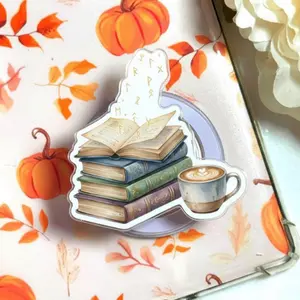 Book Lover Phone Grip, Reading Aesthetic Pop Socket, Stack of Books Coffee Phone Holder, Bookish Gift for Readers, Dark Academia Phone Stand