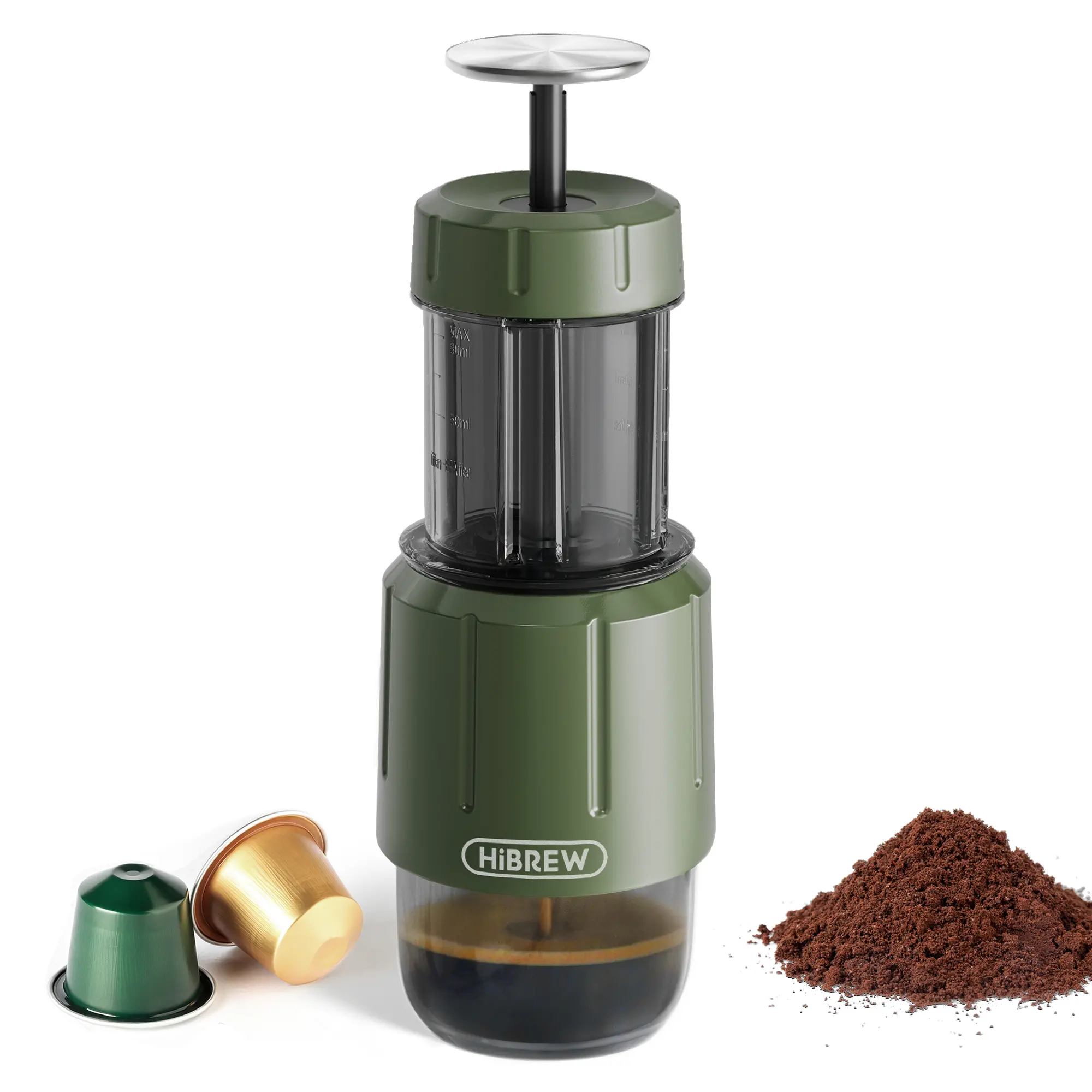 HiBREW H4D Manual Portable expresso machine – Compatible NS Capsule & Ground Coffee,2-in-1 Coffee Maker | For Camping, Home,Office & Trave