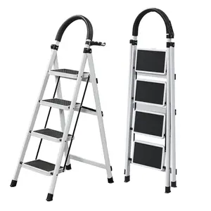 4 Step Ladder, Folding Step Stool with Wide Anti-Slip Pedal & Thick Rubber Feet, Handrail, Safe-Lock Design, Folding Portable Ladder for Multi-Purpose, 330lb, White