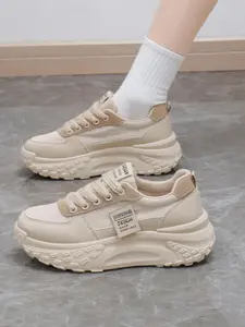 Women's Fashionable Plain Color Lace Up Platform Sneakers, Casual Comfortable Breathable Sports Running Shoes, All-match Round Toe Chunky Sneakers for Daily Wear