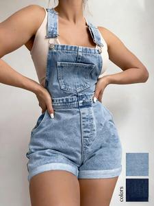 American Vintage Light Blue Denim Backless Shorts, High-Waisted Roll-Up Hem Slimming Casual Style, Loose-Fitting Women's Summer Wear