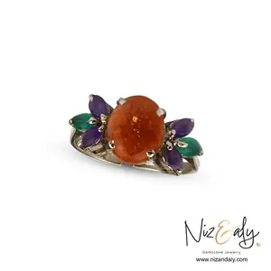Sunstone Amethyst Chrysoprase Ring – 925 Sterling Silver Gemstone Ring
