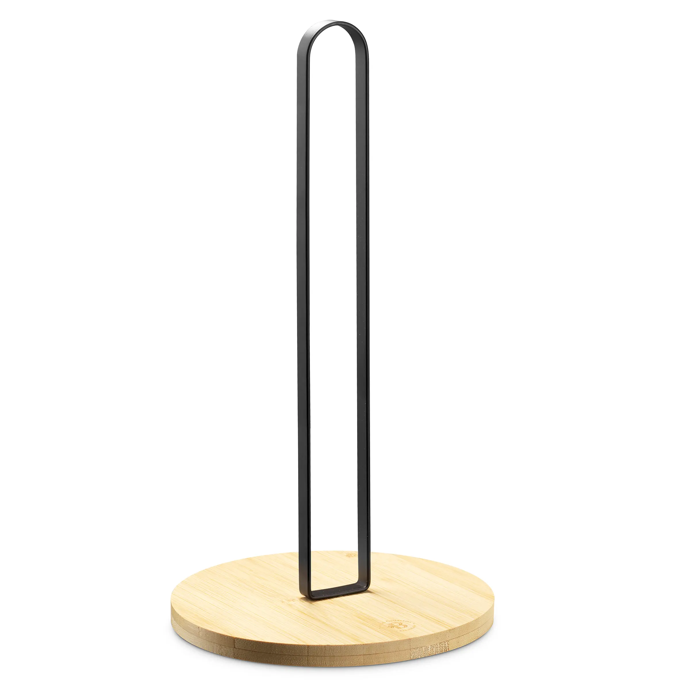 Paper Towel Holder with Non-Slip Wooden Base & Sleek Black Metal Rod – Portable Freestanding Countertop Organizer - Fits All Roll Sizes - Perfect for Kitchens, Bathrooms, and Offices
