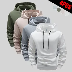 Men's Long Sleeve Hoodie Solid Color Pullover with Drawstring Kangaroo Pocket Spring Autumn Casual Sports 100% Polyester Regular Fit