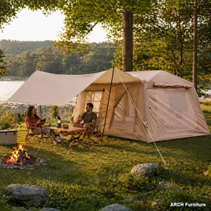 11 sq m ARCH Inflatable Glamping Tent - 4-8 Person 4-Season Waterproof Oxford Fabric Camping Shelter, Awning/Canopy/Insect-Proof Tunnel Tent with Waterproof Top, Hand Pump, Dual Doors, Roomy Interior, Easy Setup for Adult Camping, Awning Tunnel Tents