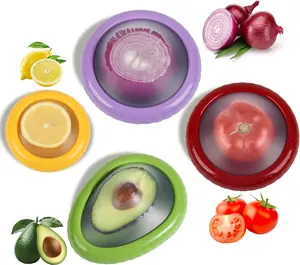 4Pcs Reusable Silicone Kitchen Food Storage Containers - Avocado Saver, Onion Storage Pods with Covers, Lightweight Plastic-Free Stretch Boxes for Fridge, Anti-Oxidation Preservation, Dishwasher Safe