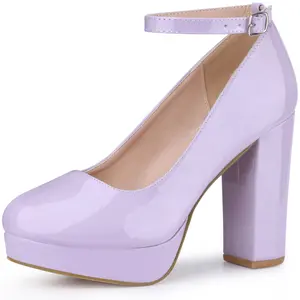 BLISSFUL STEP Ankle Strap Platform Chunky Heel Mary Jane Pumps