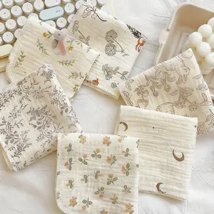 5pcs Baby Gauze Bibs, Soft Washable Reusable Face Wipes, Cute Print Multi-Purpose Small Towels, Gentle on Skin, Ideal for Newborns