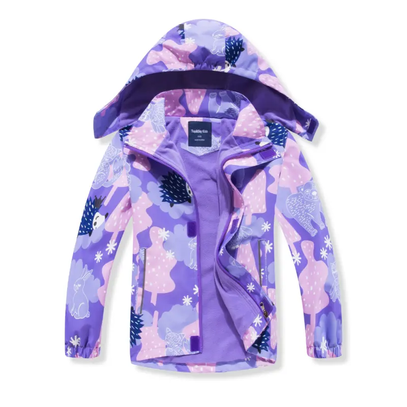 Girls Rainbow Camo Rain Jacket For Kids Waterproof Coat With Removable Hood Lightweight Hooded Fleece Lined Raincoats Windbreakers