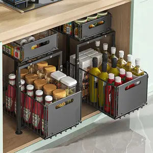 Must-Have Kitchen Storage Hack!2-Tier Pull-Out Cabinet Shelf, Under Sink Drawer Basket, Space-Saving Organizer for Home