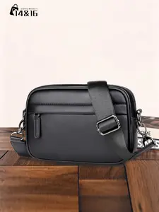 Men's Business Solid Color Square Shape Crossbody Bag, Fashionable Casual Pu Leather Zipper Shoulder Bag for Work & Daily Used