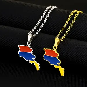 New Armenian map flag necklace, versatile metal necklace, niche jewelry, couple jewelry