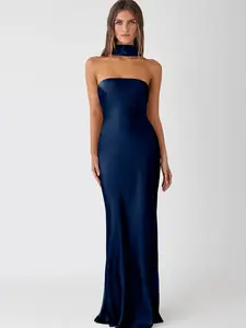 【100% Silk】Azazie LUXE Serendipity Maxi Strapless Halter-Tie Open-Back Evening Washable Silk Dress