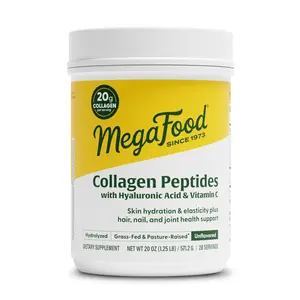 MegaFood Collagen Peptides with Hyaluronic Acid & Vitamin C-Unflavored Powder-Skin, Hair, Nail, & Joint Support.* Mixes Easily in Coffee, Smoothies & Shakes. 3-in-1 Formula. 28 Servings