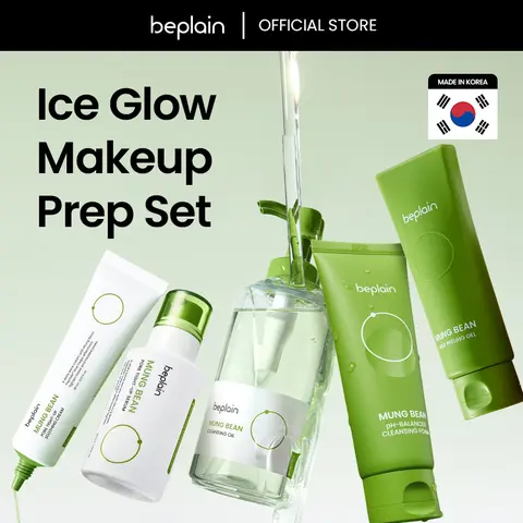 Beplain Mung Bean Poreless Texture Reset 5PC Nontoxic Beauty Skincare Set - Gentle Cleansing Oil, Foam, Peeling Gel, Dewy Serum, Detox Moisturizer for Acne-Prone Skin Daily Use