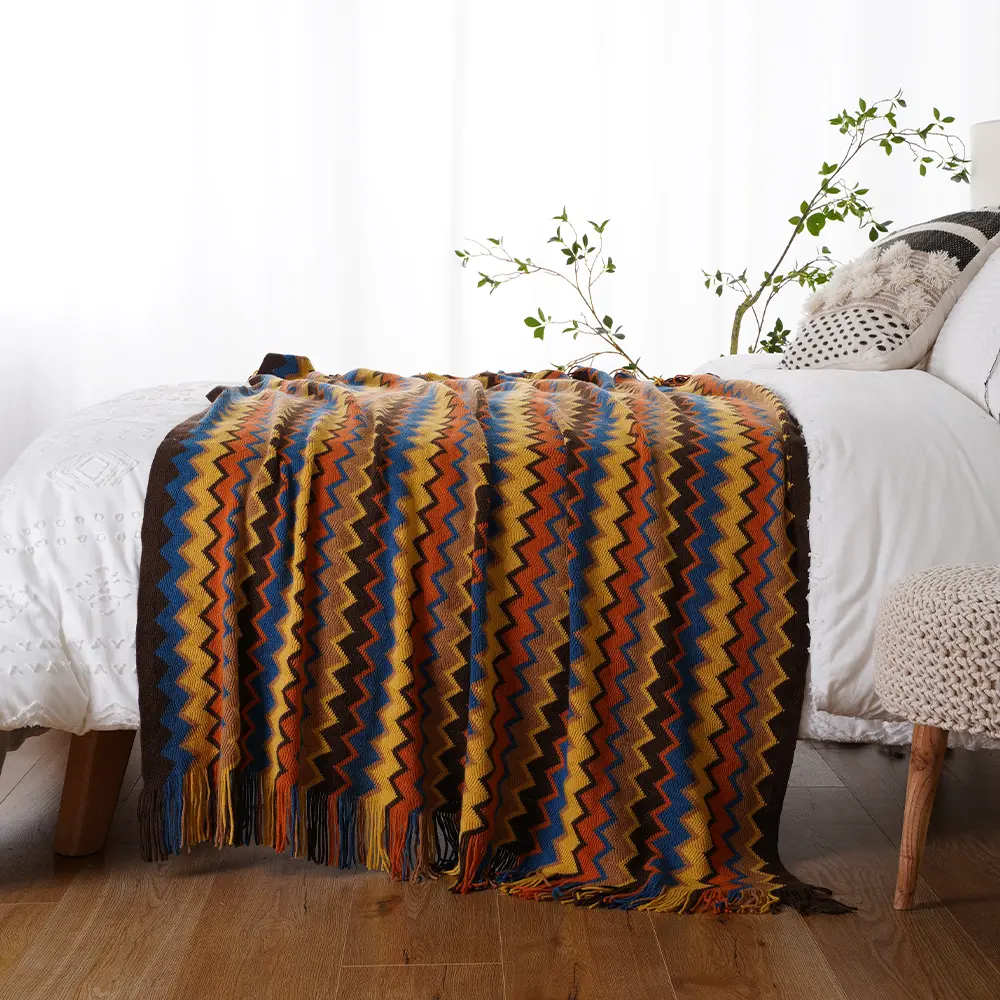 Battilo  |  Boho Knitted Afghan Style Blanket - 50x80in Mexican Tassel Design, Breathable Lightweight Acrylic Yarn All-Season Throw for Bohemian Bedroom & Living Room (Boho, Afghan, Bohemian Style Blankets), Boho Blankets