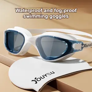 Swim Goggles and Silicone Swim Cap Set, Anti-Fog Leakproof Waterproof Swim Goggles, UV Protection Swimming Glasses with No Pull Hair Cap, Professional Swim Gear for Men & Women, Perfect for Summer Vibes summerwins,summerwins
