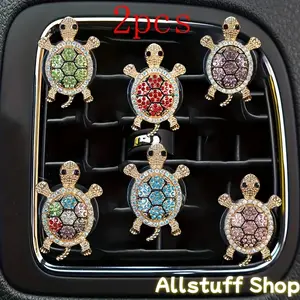 A Set of 2 Sparkling Lucky Turtle Car Fragrance Diffusers, Without a Scent Source, Allowing You to Add Your Favorite Fragrance. This Lucky Turtle-Shaped Car Air Vent Decoration Comes with Unscented Pads for You to Use Your Own Scent Repeatedly