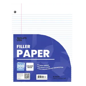 College-Ruled Filler Paper - White Loose-leaf, Fits Standard 3-Ring Binder, 200 Sheets