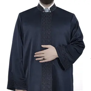 Men's Robe Prayer Jubbah Lux Ethnic Pattern Long Sleeve Thobe for Men Gold Print Islamic Kaftan Modern Muslim Prayer Jubba Thawb for Mosques Masjid All Seasons