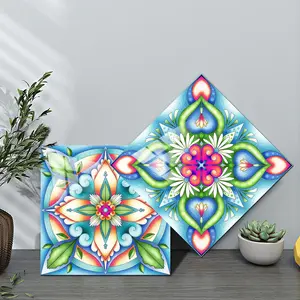 10pcs Colorful Mandala Pattern Decorative Tile Stickers, Waterproof Oilproof Erasable Kitchen Floor Tiles, PVC Hard Sheet Flooring, Decorative Wall Sticker