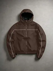 Men's Reflective Hooded Jacket, Polyester Long Sleeve Fitted Casual Coat, Spring & Fall Fashion, Trendy Reflective Lines, Commute & Night Run