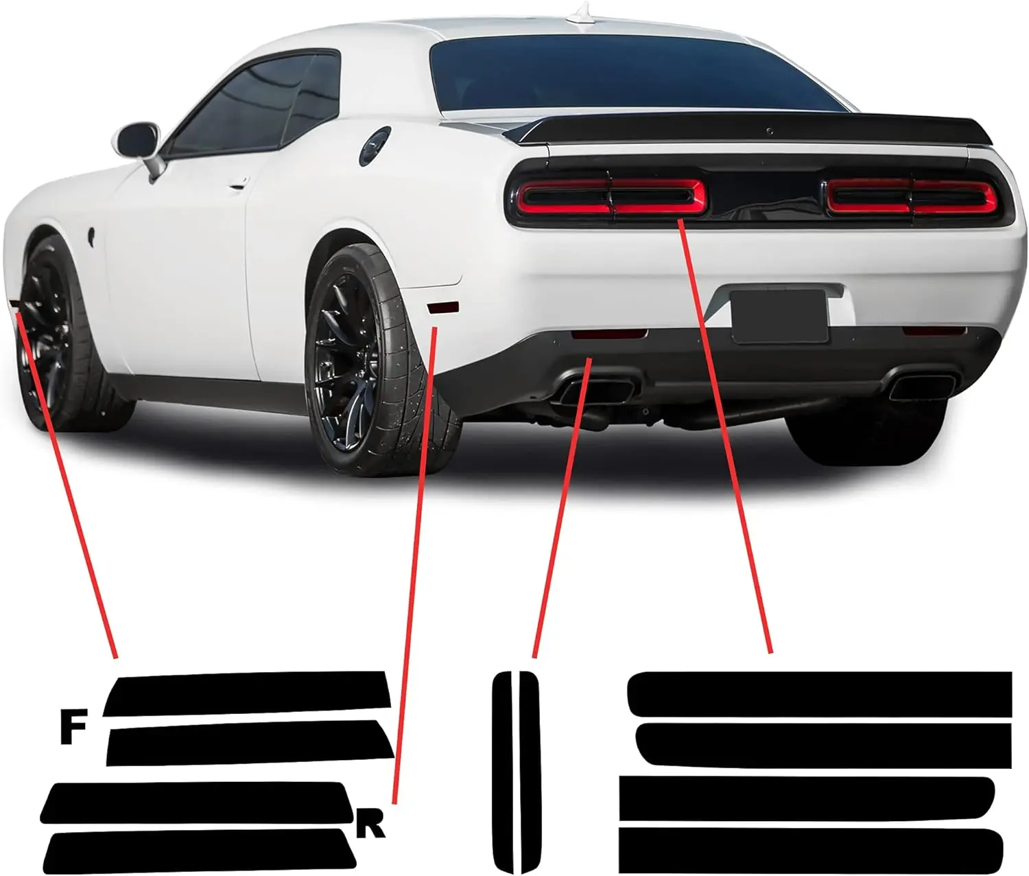 Tail Light Sidemarkers Rear Reflectors Tint Kit Compatible with and Fits Dodge Challenger 2015-2024, Dark Smoke