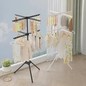 Space-Saving Foldable Tripod Clothes Drying Rack with 24 Clips, Ideal for Indoor, Poolside, RV Travel, Compact Laundry Stand, Lightweight Portability