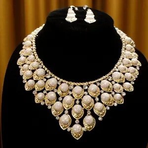 Bib Style White Gem Necklace Set