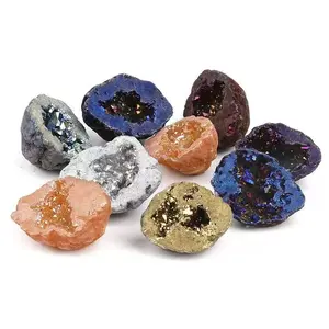 Crystal Cave Hollow Agate Electroplated Colorful Treasure Pot Rough Stone Decorative Centerpiece or Storage Container