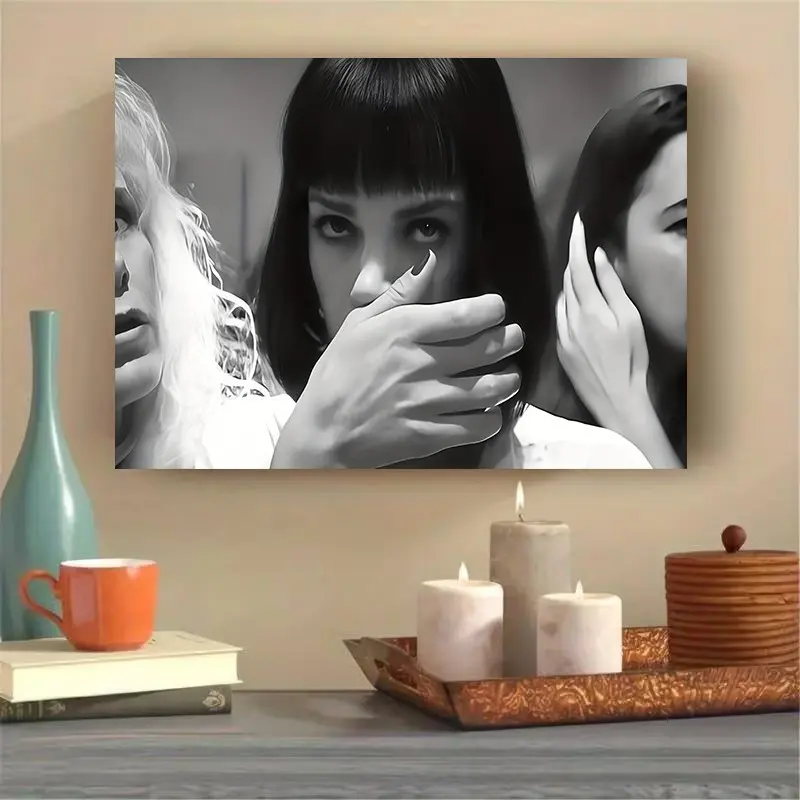 Wooden Frame Pulp Fiction Movie Poster Canvas Art - Black and White Wall Decoration, Vintage Wall Art, Art Work For Wall Decor, Suitable for Bedroom, Living Room or Hallway, Movie Room Decoration, Bold Wall Decor, Art Canvas