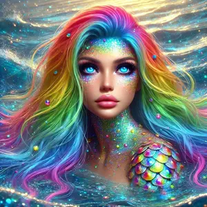 5D DIY Full Drill Round Diamond Painting - Diamond Painting Kit Rainbow Mermaid Mosaic Canvas DIY Wall Art, Home Wall Decoration, Diamond Art Tools