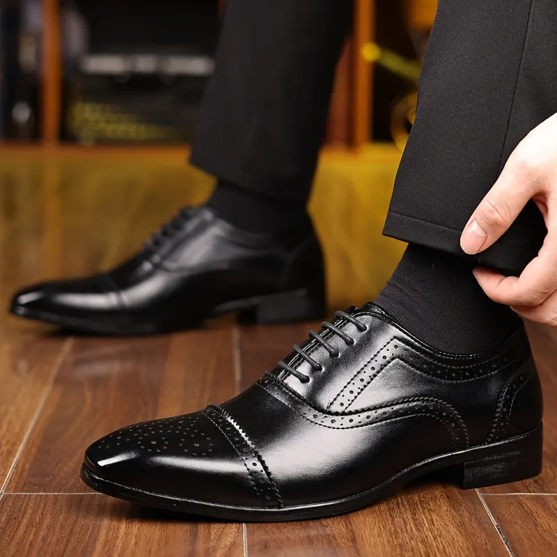 Men's PU Color-Blocked Pointed Vintage Slip-On Shoes - Business Casual Work Footwear for Office Wardrobe Matching, Walking Shoes