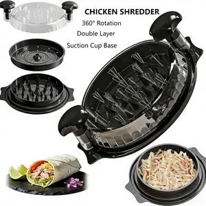 Large Double Layer Chicken Breast Shredder Tool | Visible Lid Meat Cutter with Anti-Slip Strip | Ergonomic Handle, BPA-Free | Ideal for Pork, Beef & Chicken | Kitchen Gadget, Dishwasher Safe