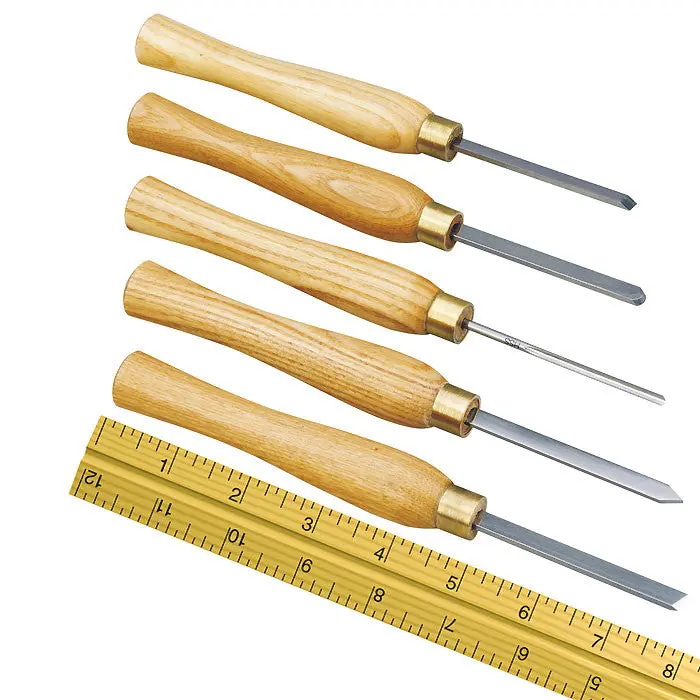Proxxon 5-Piece Wood Turning Tool Set — Tube, Flat, Pointed, Anvil & Finishing Chisels in Wooden Box (No. 27023)