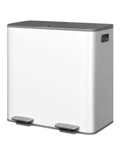 Stainless Steel Double Trash Can with Lid for Kitchen, Dual Trash and Recycling Bin Combo, Step-On Metal Garbage Can with Removable Inner Buckets, Soft-Close Lid, Liner Rim, Fingerprint-Resistant Design