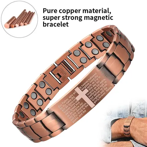 1 men's magnetic bracelet, paired with a unique magnetic cross bracelet. 99.99% pure copper bracelet with adjustable chain to  and improve energy. Red copper bracelet with cycling for Father's Day, Valentine's Day, and Christmas gifts