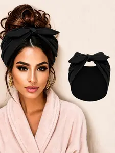 Oversized Rabbit Ear Hair Tie with Elastic - Soft Blend Yoga & Workout Headband, All-Season Sweatband Daily Headband for Women, 4 Colors (Black, Brown, White, Grey), Knotted Headband